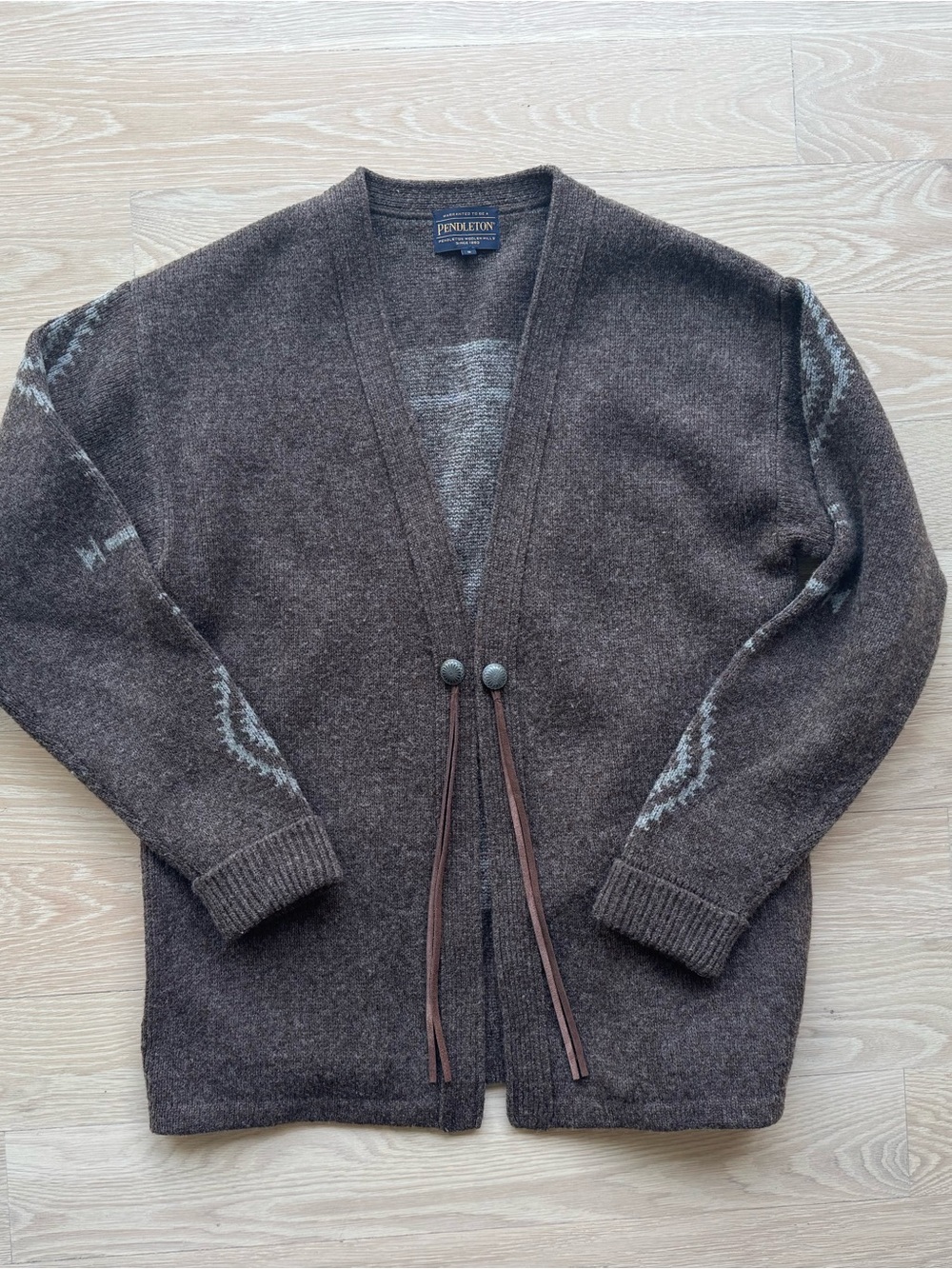 Men's Pendleton Japan Pattern Wool Cardigan Sweater - Brown
